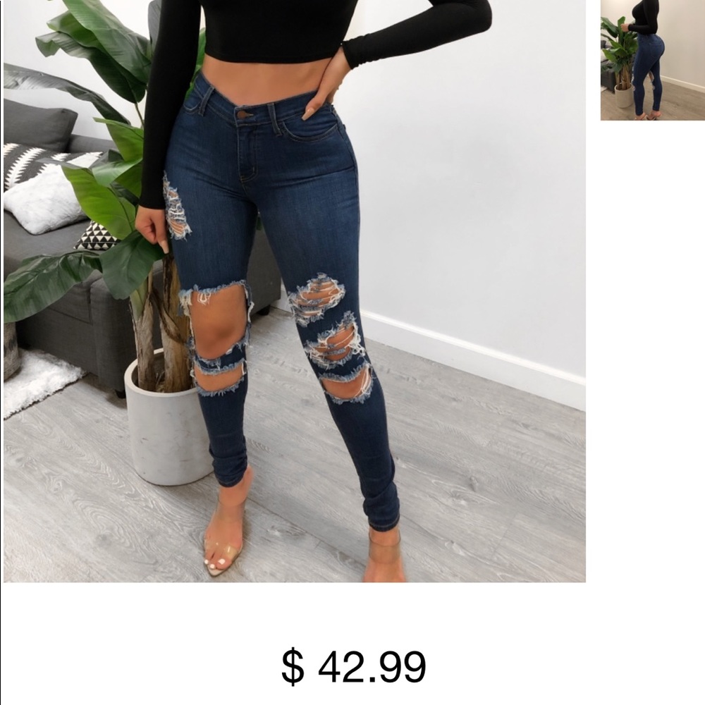 High waisted dark wash jeans
